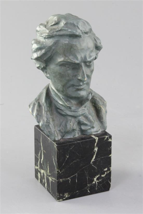 Onesto. A lost wax bronze bust of the composer Hector Berlioz, 6.75in.